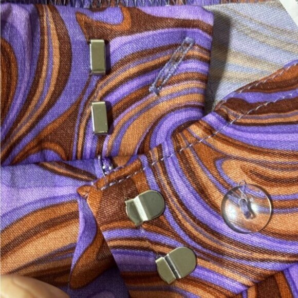 Zara Women Small Pants Purple Brown Swirl High Rise Retro Hippie Flared 60-70’s - Picture 7 of 12